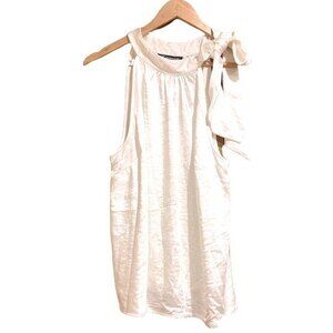 INC White Satin High Neck Bow Top L
